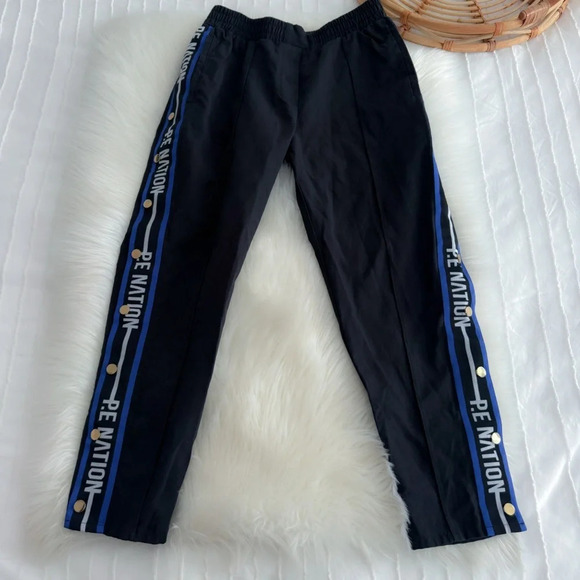 P.E Nation Torque Track Pants Snap Button Black Blue Stripe - Picture 8 of 16